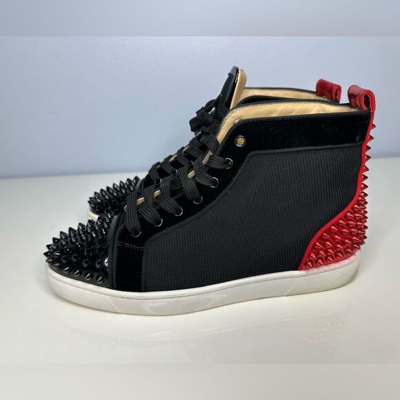 Christian Louboutin LOUIS Spikes Black Suede Leather High Top Shoes Women’s 10 - Picture 2 of 10